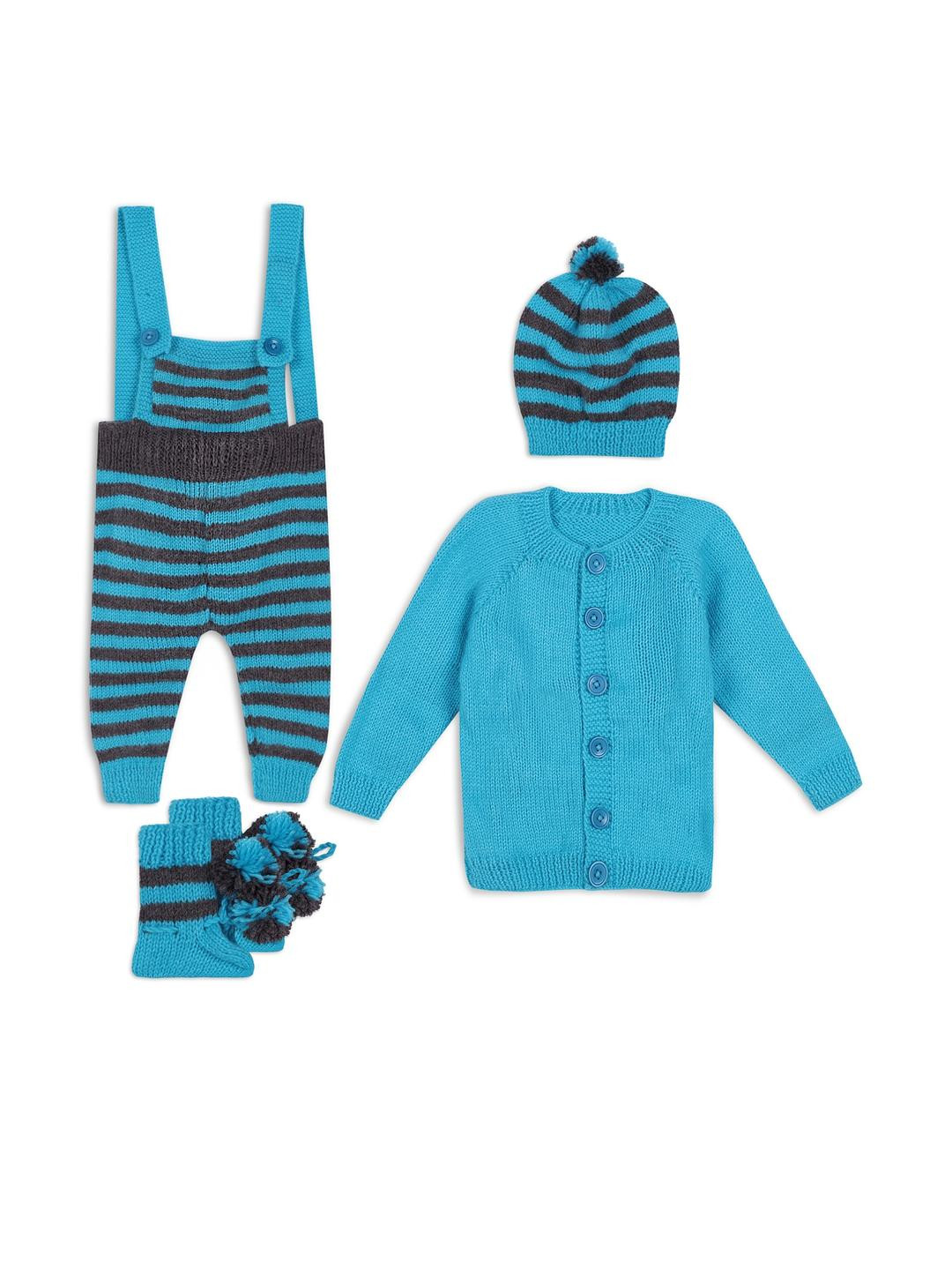 sahil collection Turquoise Blue Self Design Pure Wool Clothing Set