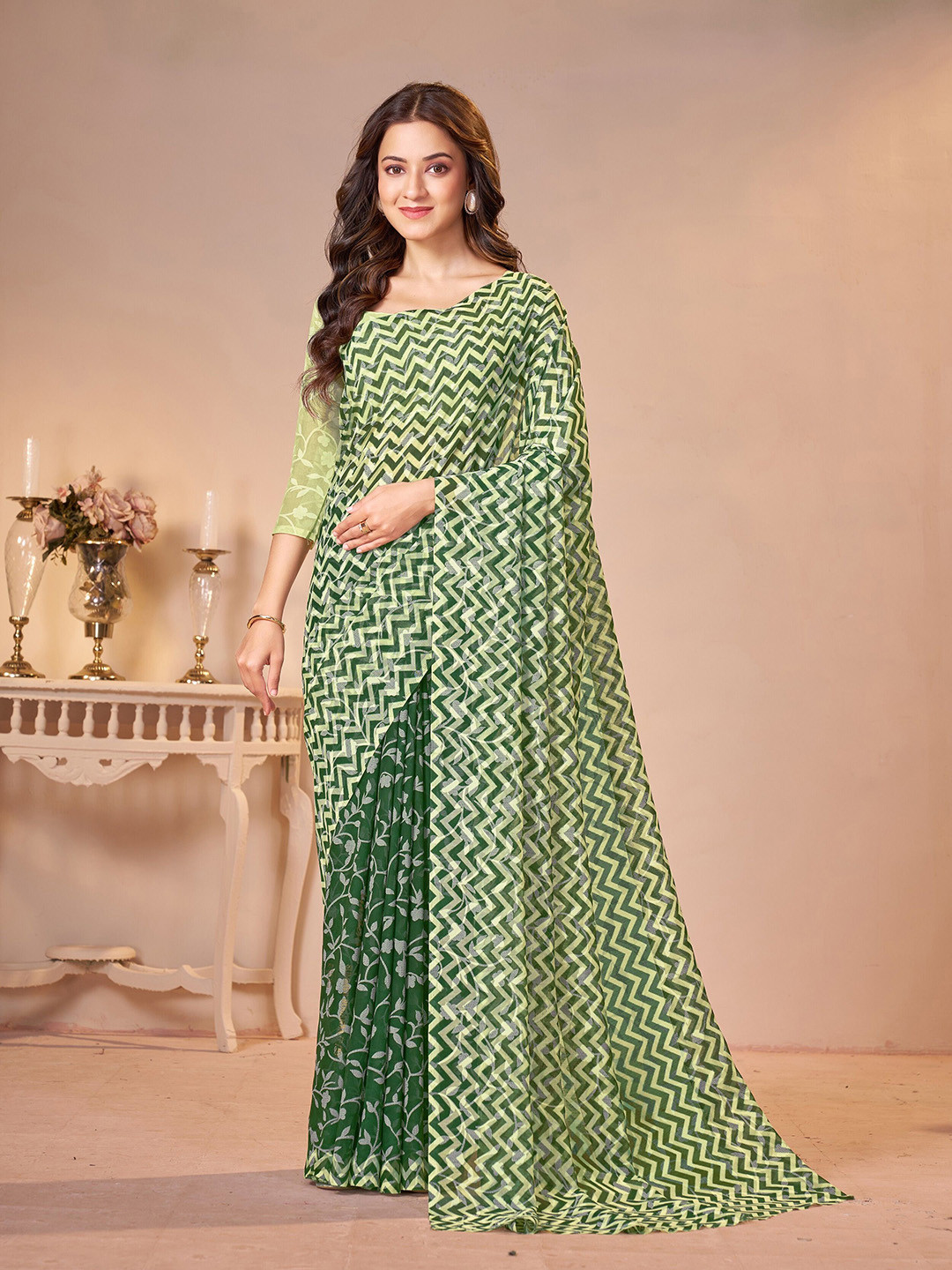 Garden Vareli Geometric Brasso Half and Half Saree