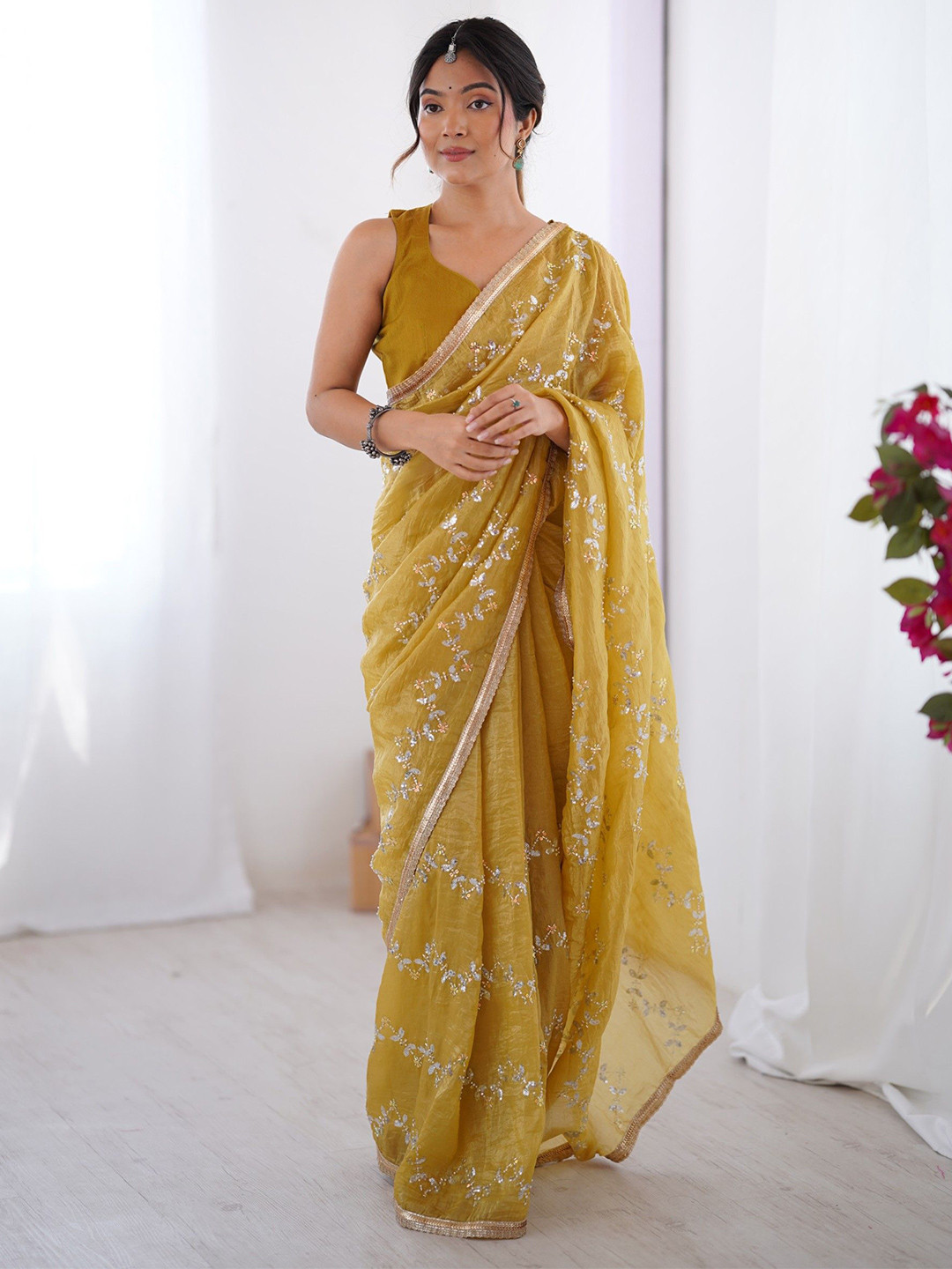 KALINI Embellished Sequined Embroidered Saree