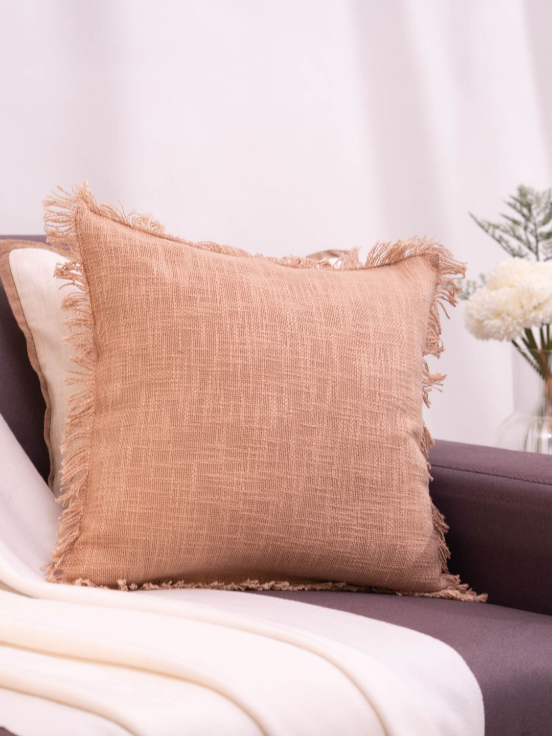 haus & kinder Sandstone Luxe Beige Cotton Square Cushion Cover