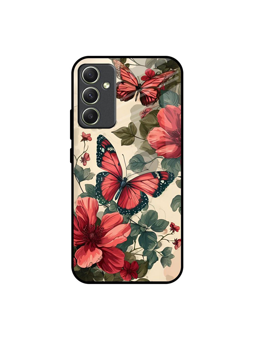 QRIOH Floral Samsung Galaxy A34 5G Papillon Rouge Glass Back Case Mobile Accessorie