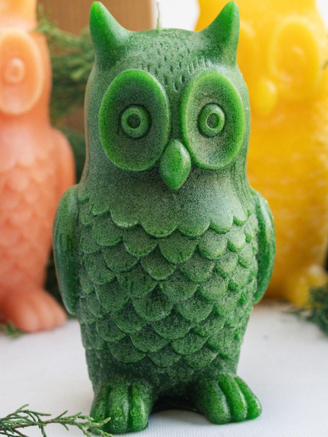 LIGHT JEWELS 4Pcs Smokeless 1 Wick Solid Owl Shape Regular Pillar Candles