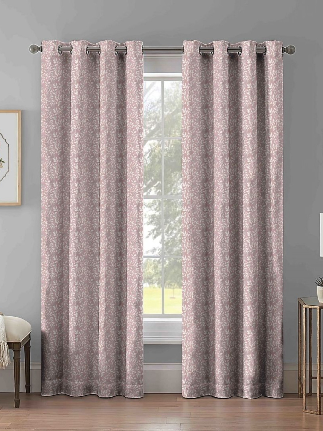 Aura Rose Gold & White 2 Pieces Floral Printed Room Darkening Door Curtains