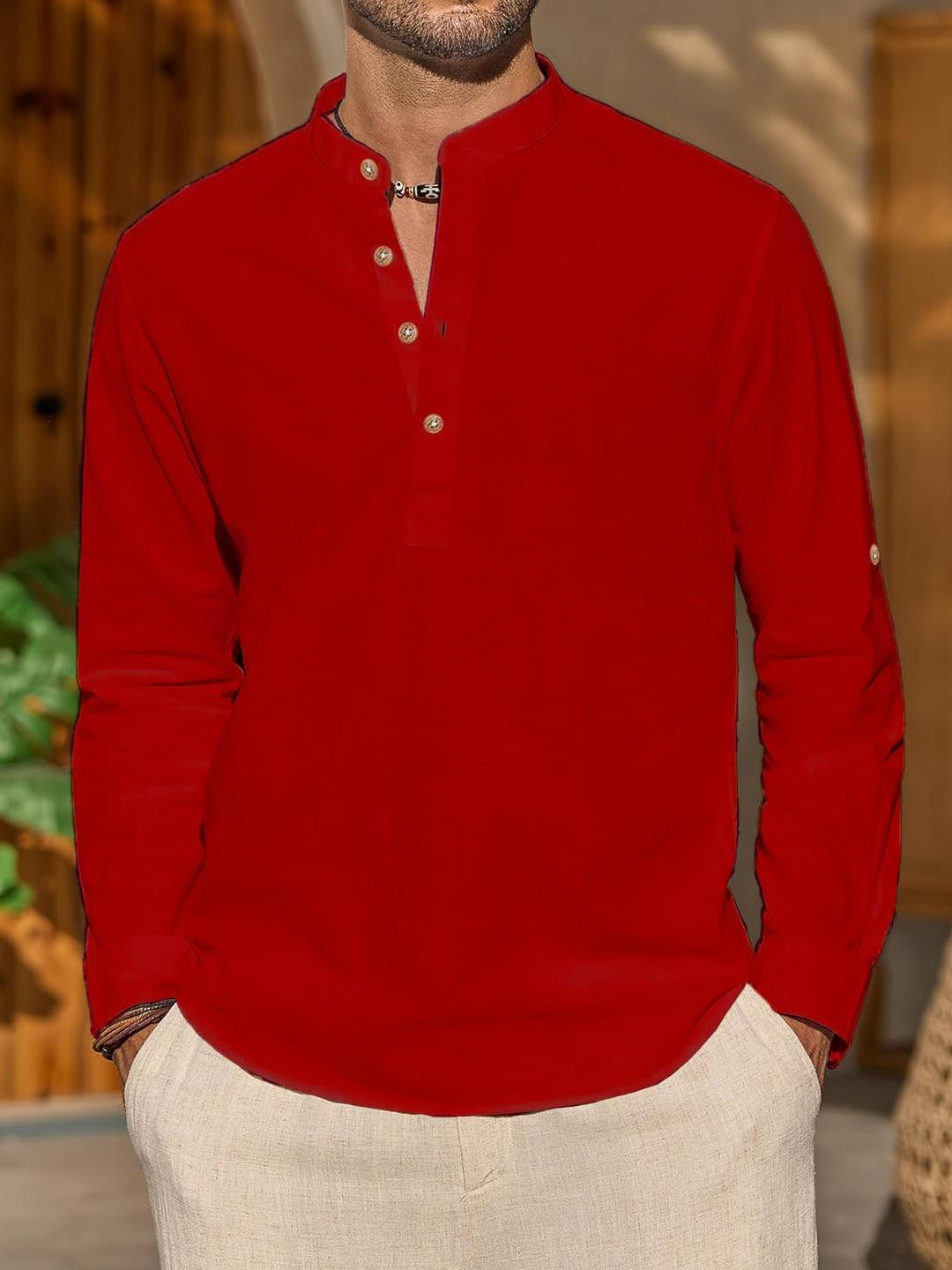 Edin Men Red Cotton Kurtas