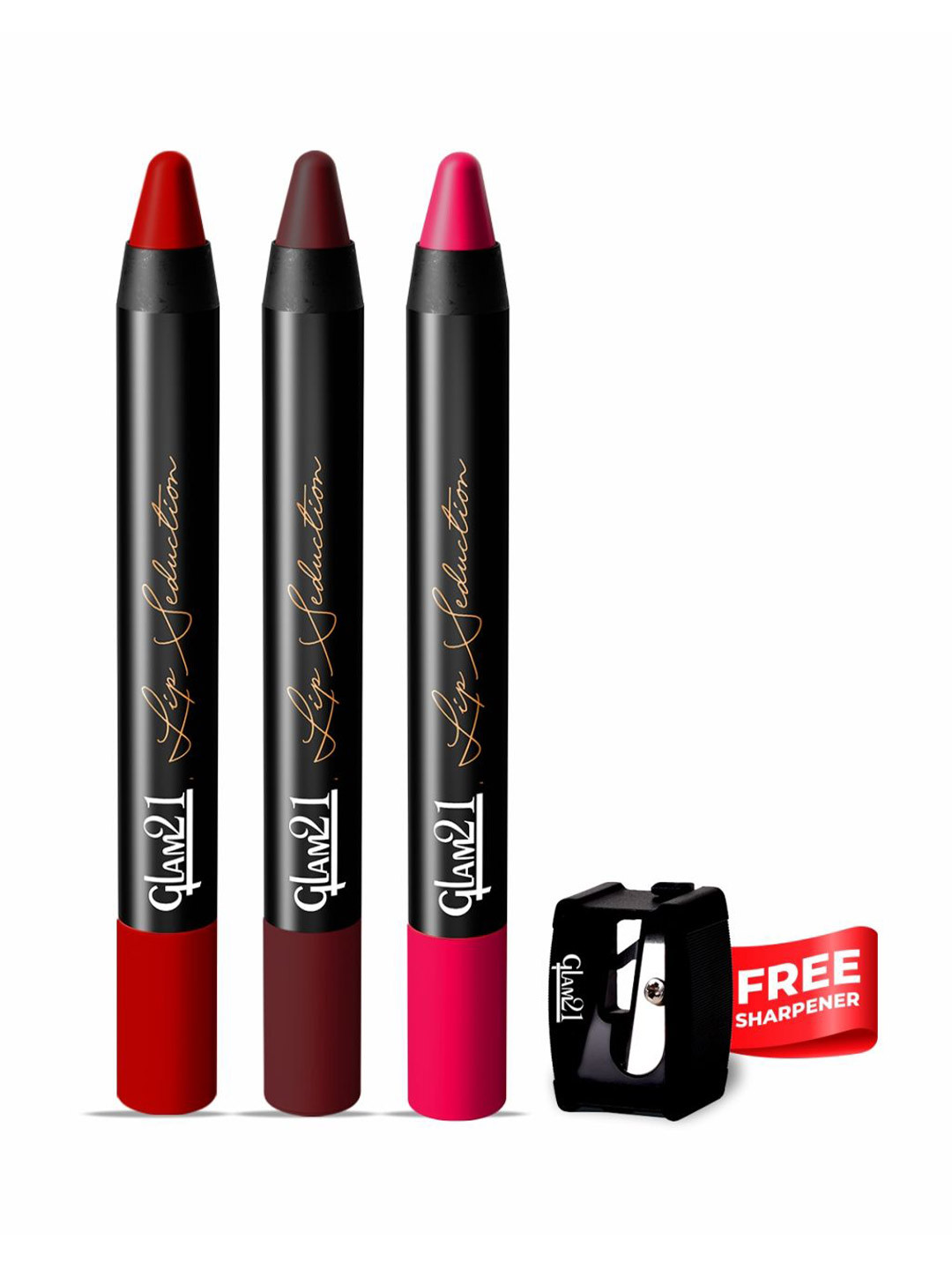 GLAM21 Set Of 3 Lip Seduction Crayons - Light Maroon 04 + Naughty Red 03 + Pink Charm 06