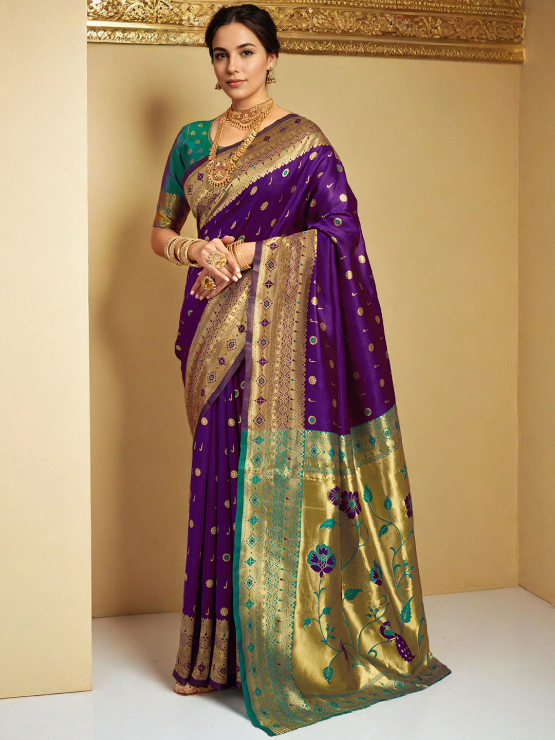 KALINI Zari Paithani Saree With Zari Weaving And Matching Blouse Piece