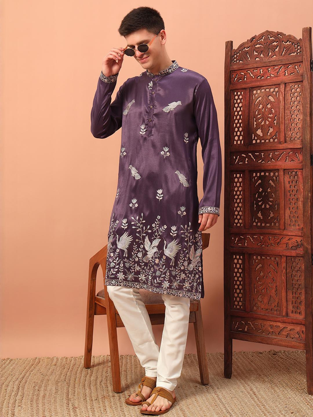 DVILLA Men Purple Cotton Kurtas