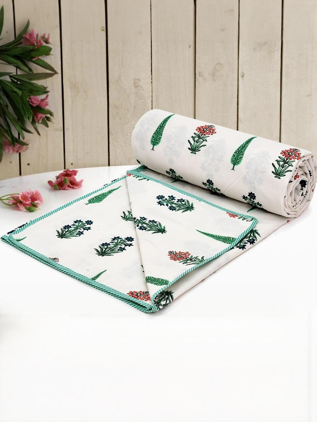Anadhika White Floral AC Room Double Bed Dohar