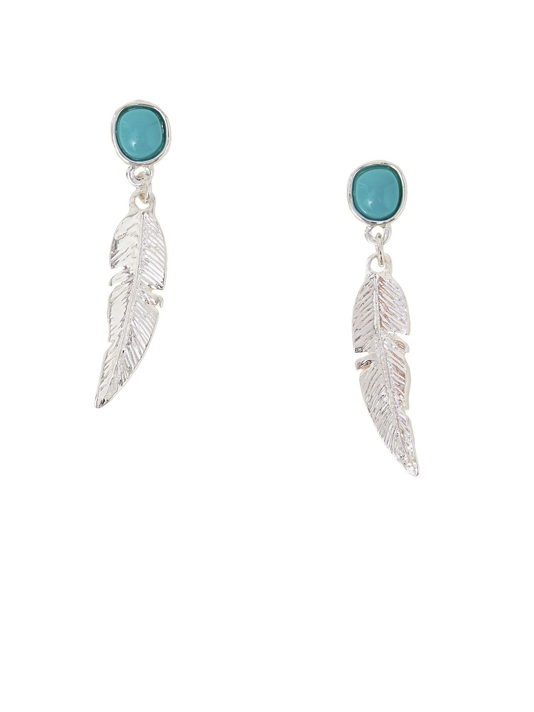 Accessorize Turquoise Studded Feather Shaped Drop Earrings