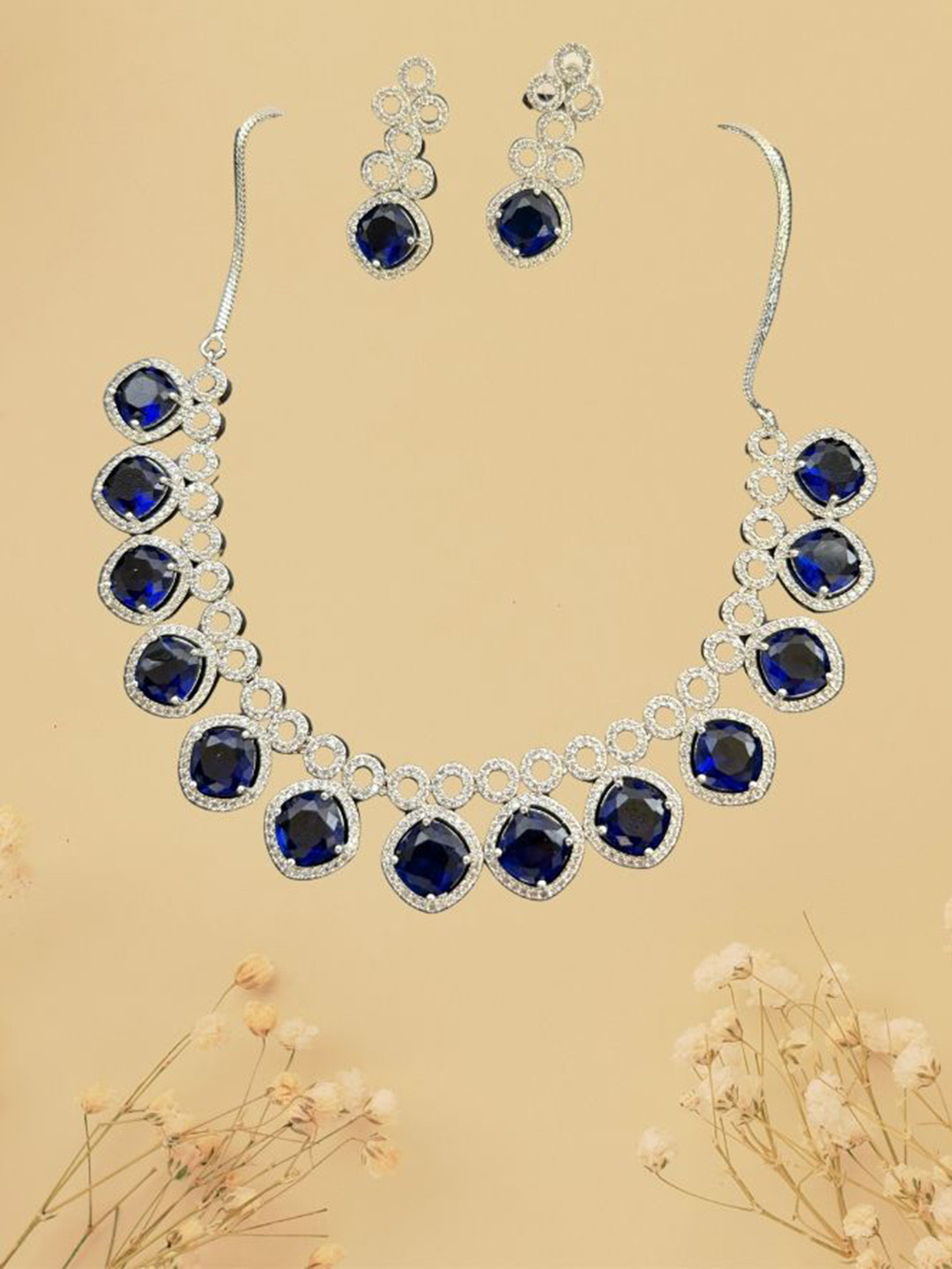 Poush Luxury Square Shape AD Studded Choker Necklace & Earrings