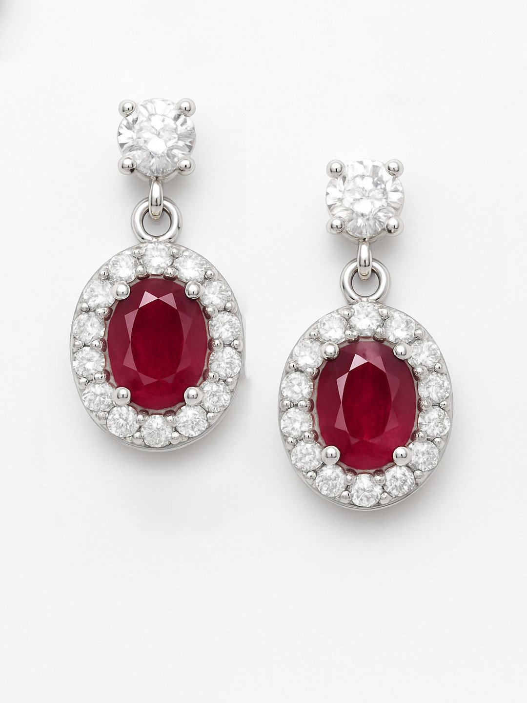 Zisthi 925 Sterling Silver Ruby Oval Halo Zircon Drop Earrings