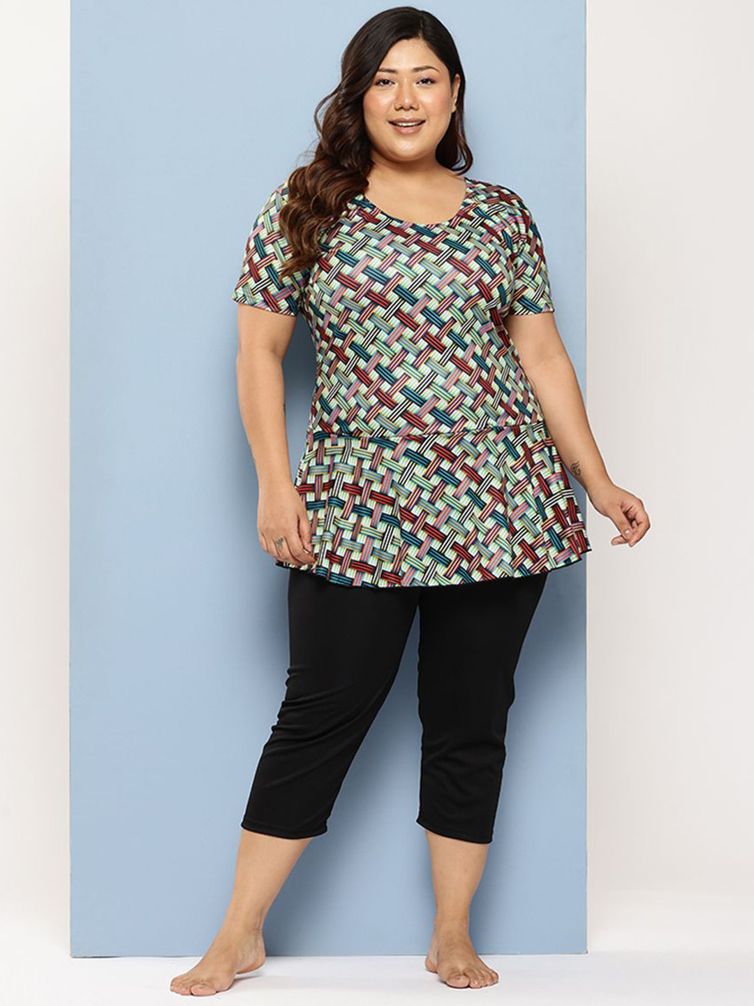 BAESD Plus Size Printed Swim Set With Goggle