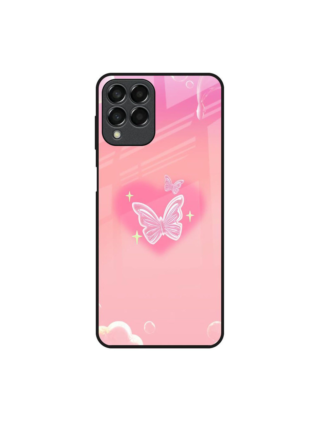 QRIOH Fluttering Bliss Printed Samsung Galaxy M53 5G Glass Back Case Mobile Accessories