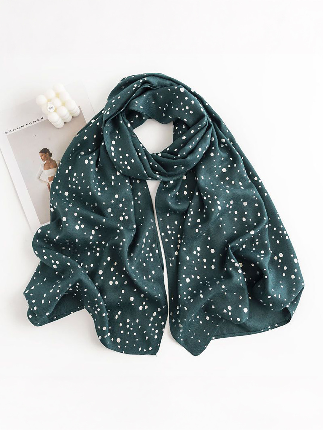 QUECY Women Polka Dots Printed Taping Silk Stole