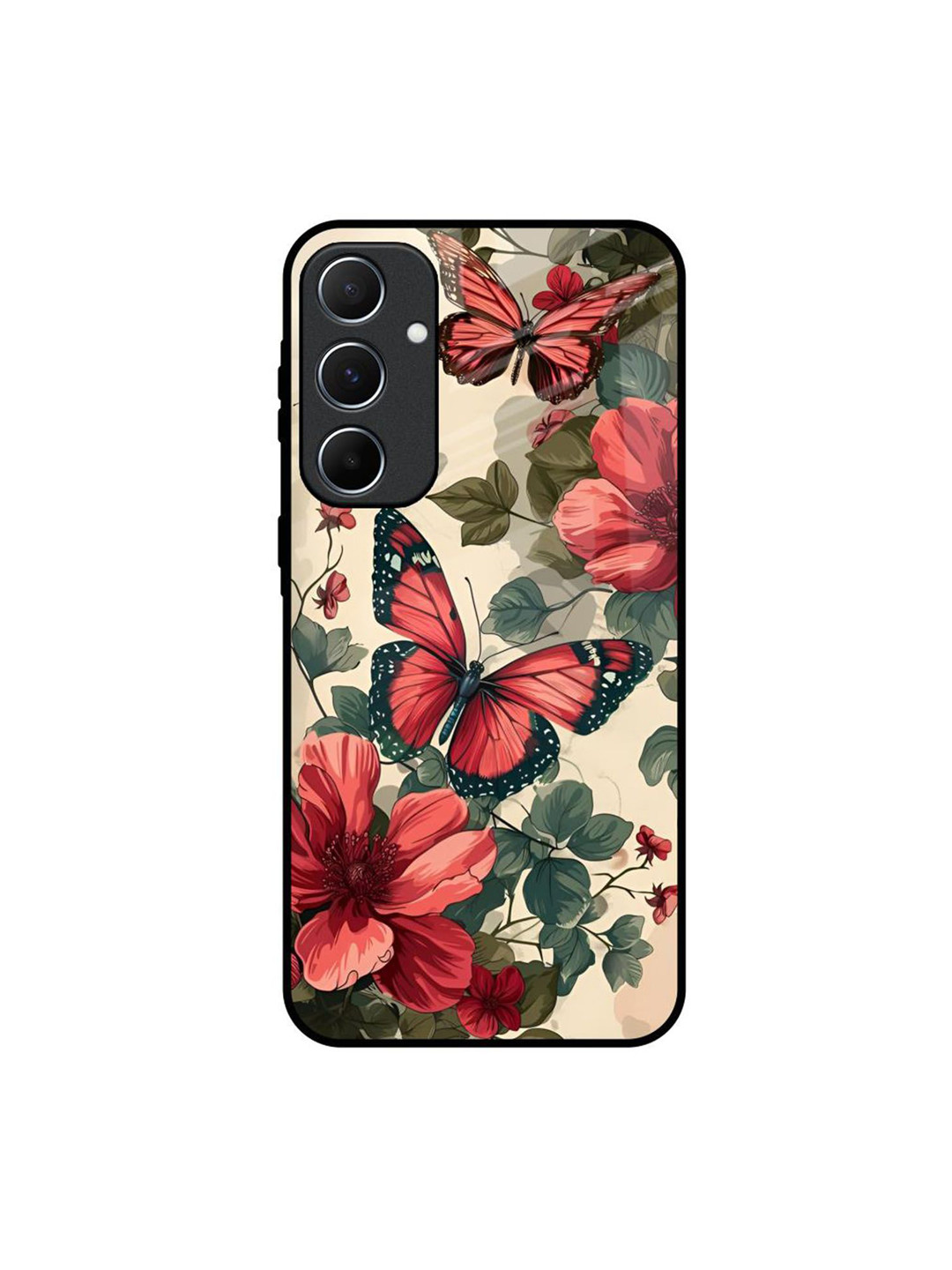 QRIOH Papillon Rouge Tropical Printed Samsung Galaxy A55 5G Back Case Mobile Accessories