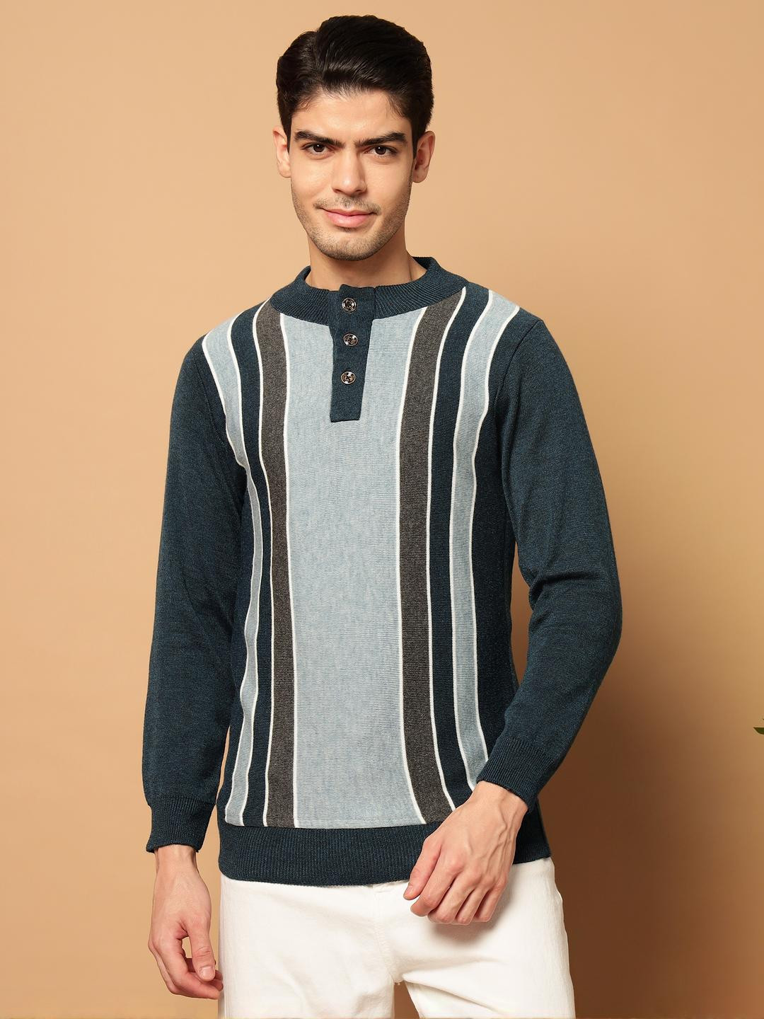 BUDAPEST Men Striped Woollen Pullover Sweater