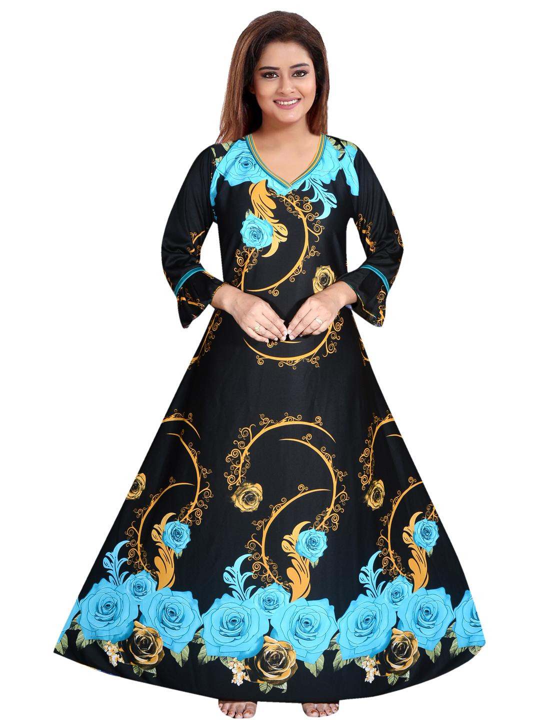 PURSA Women Sea Green Satin Nightdress