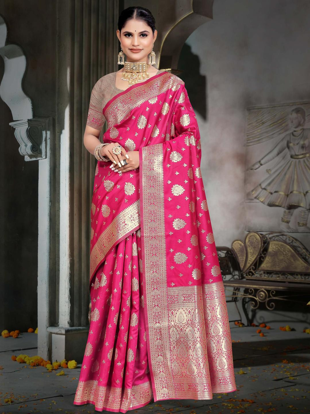 KCPC BANDHANI Women Pink Bandhani Saree