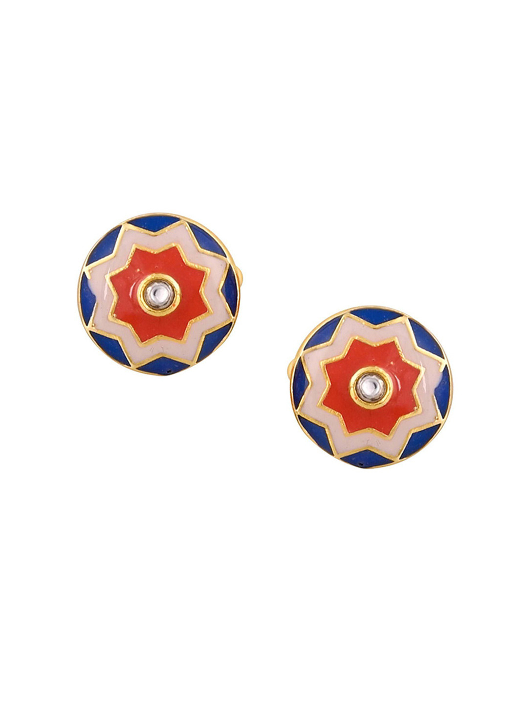 House of Pataudi Men Embellished Gold-Plated Stone Studded Round Cufflinks