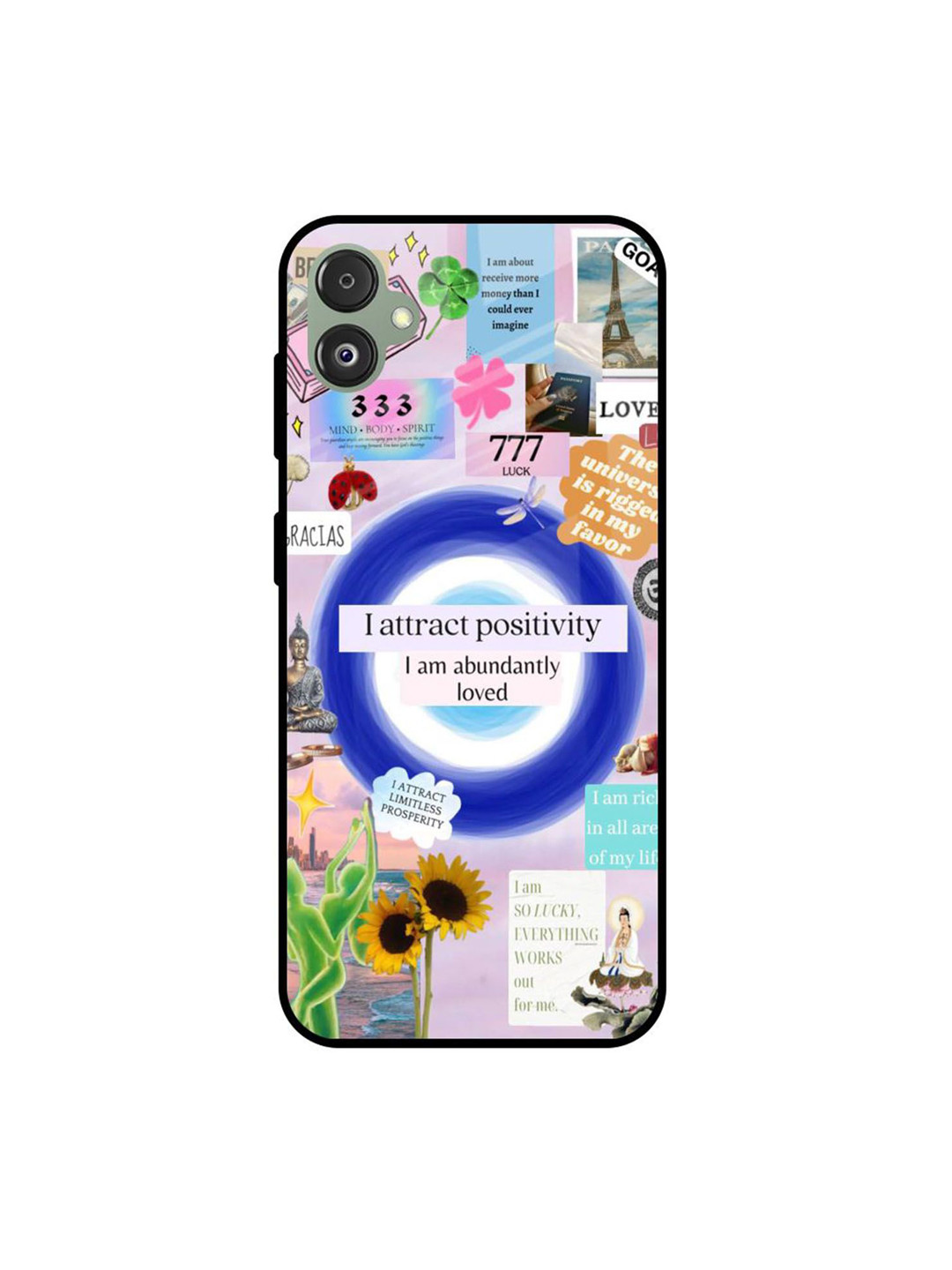 QRIOH Positivity Fusion Printed Samsung Galaxy F14 5G Glass Back Case Mobile Accessories