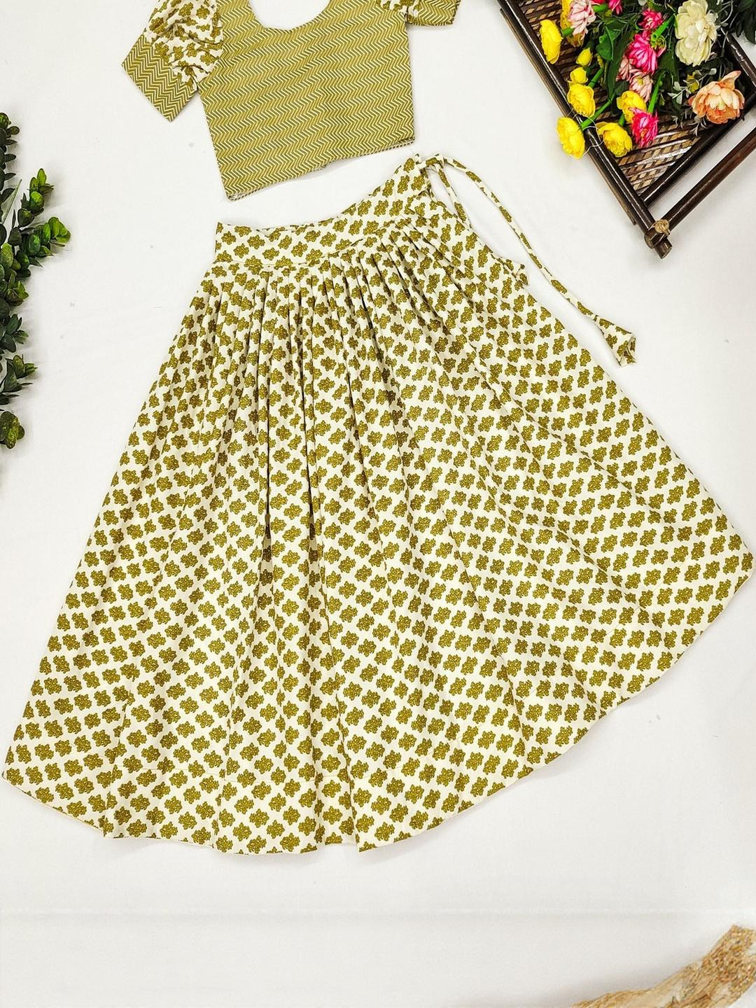 Shoryam Fashion Girls Ready To Wear Latest Ethnic Motifs Printed Lehenga With Crop Top Set