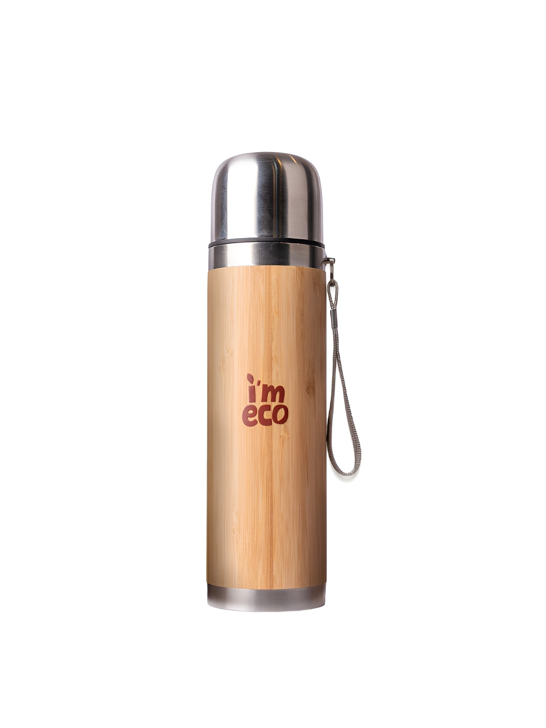 IMECO Bamboo Thermos Beige Stainless Steel Double Wall Vacuum Water Bottle 500ml