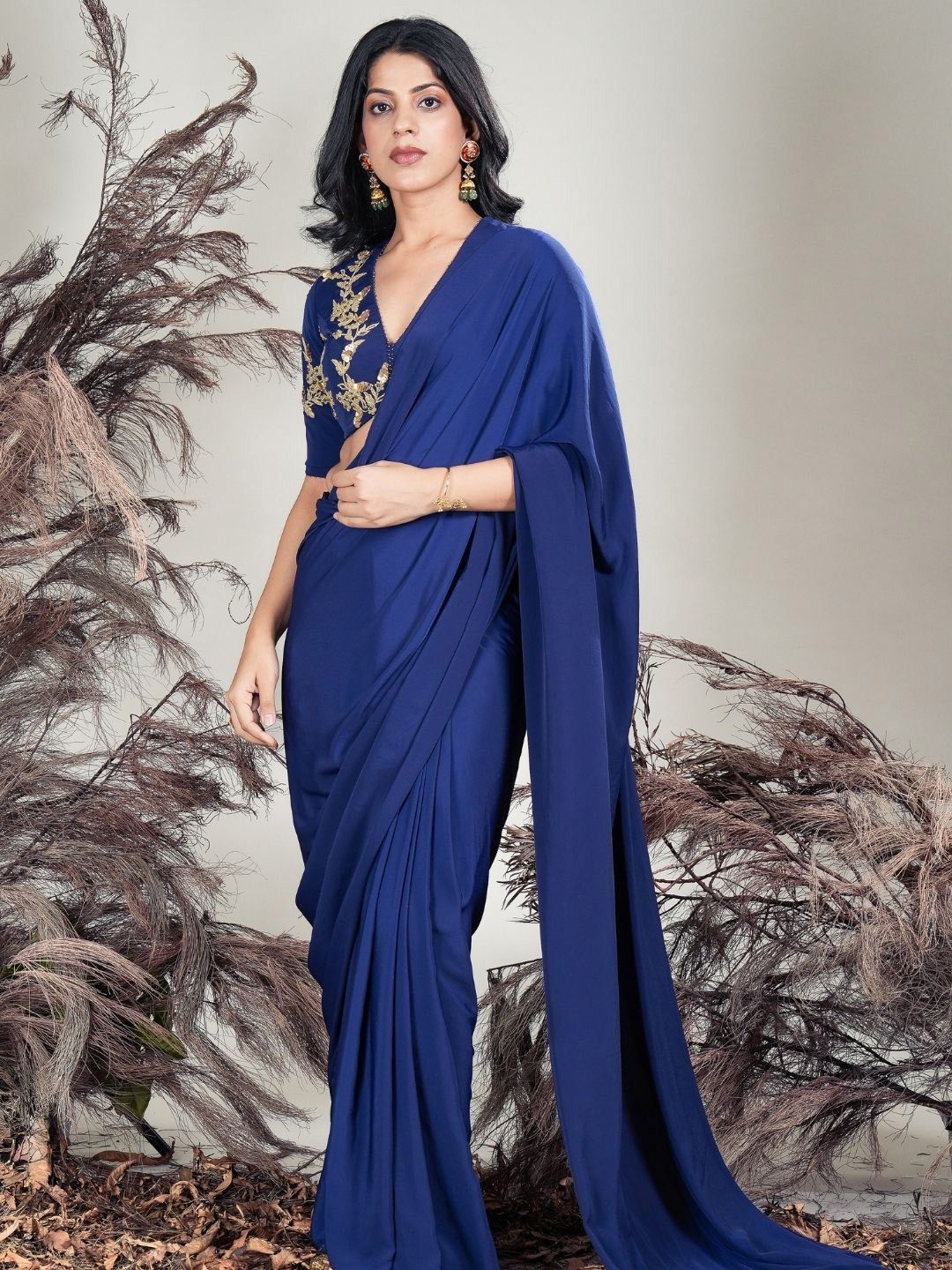 RIRASA Kumud Pure Crepe Saree With Embroidered Blouse