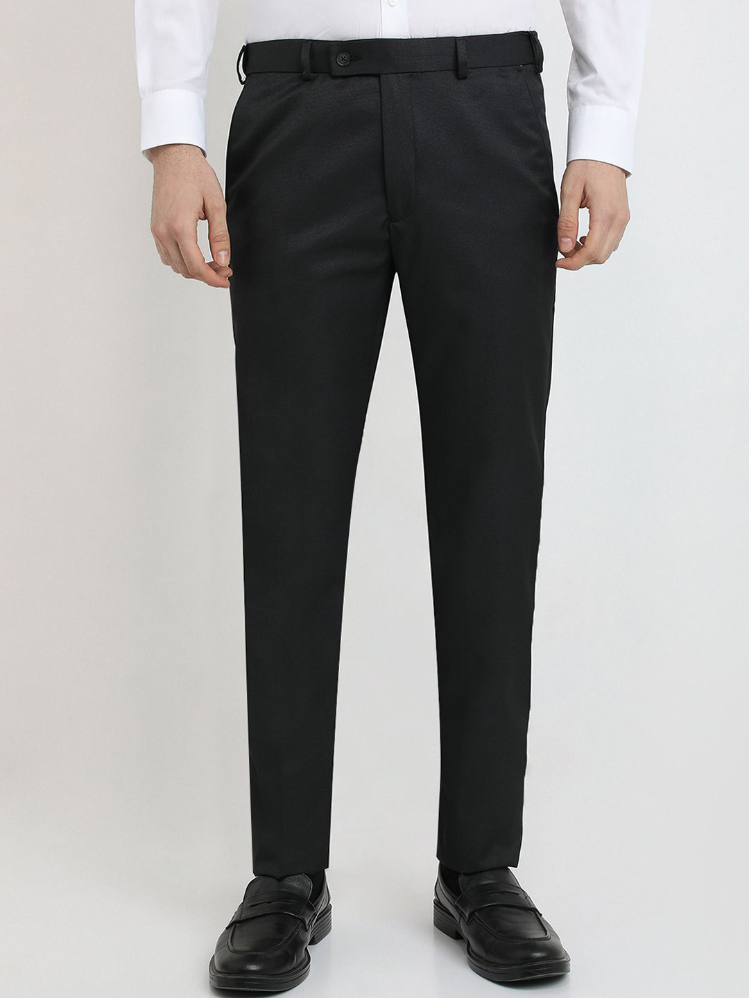 Park Avenue Men Textured Original Slim Fit Mid-Rise Pure Cotton Formal Trousers