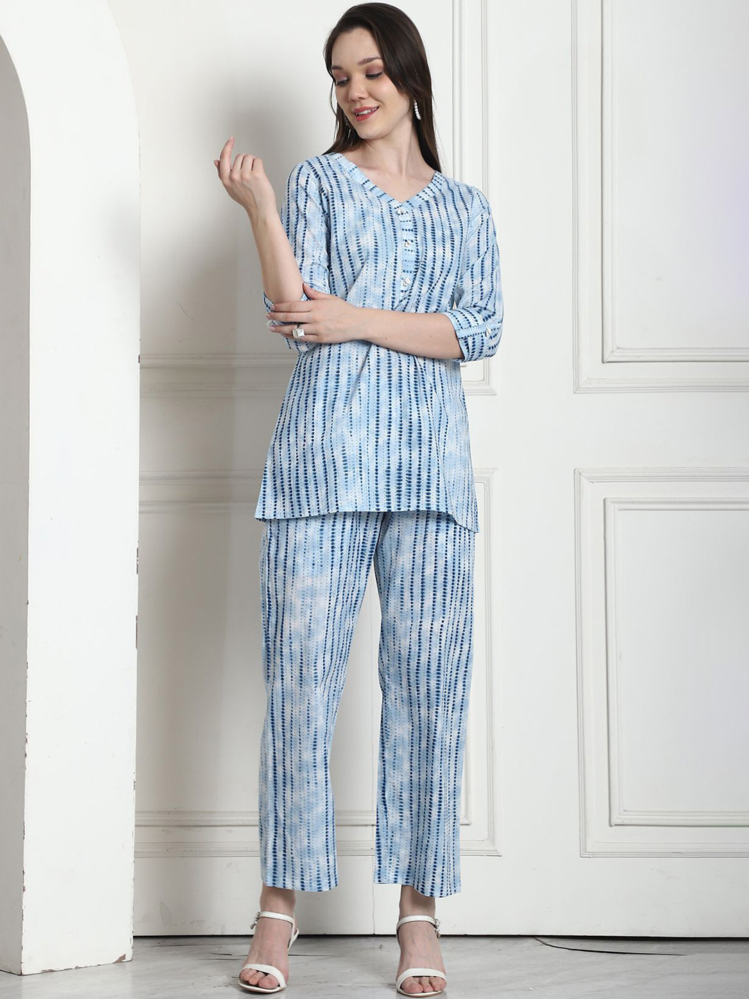 KALINI Tie-Die Printed Pure Cotton Top With Trousers Co-ords