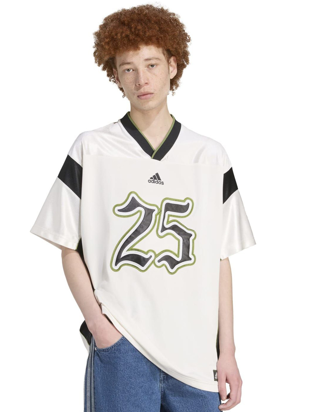 ADIDAS Originals Men Varsity Solid V-Neck Oversized T-shirt