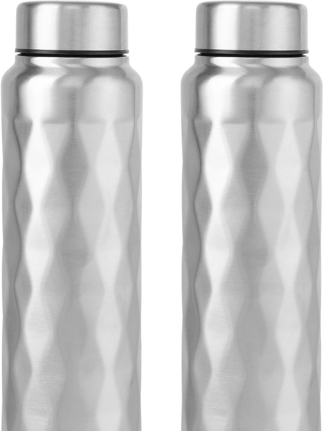 JAYPEE PLUS Silver Toned 2 Pieces Diamond Textured Stainless Steel Water Bottle 950ml each