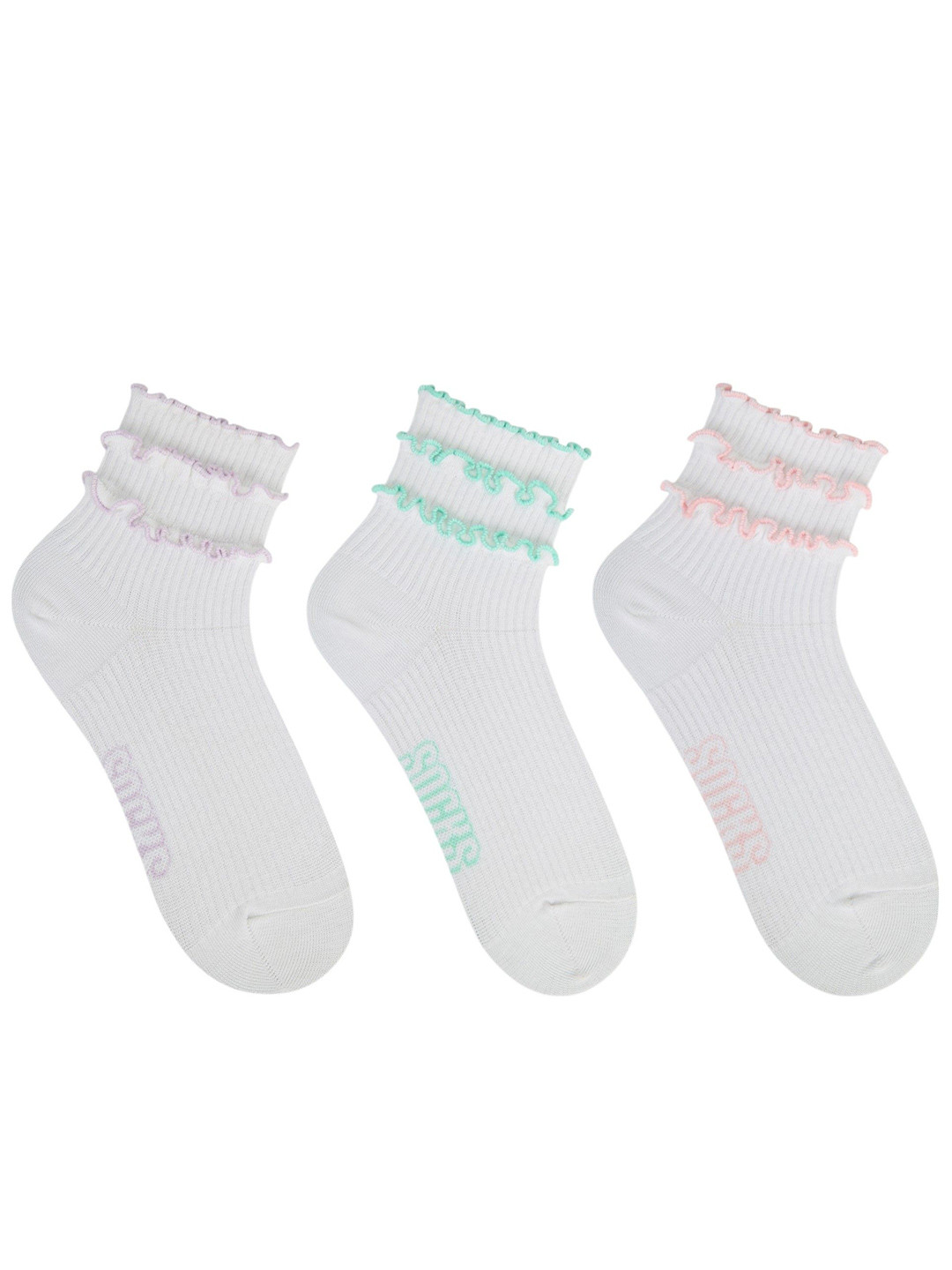 Socksxpress Women Pack of 3 Frilled Cotton White High Ankle Socks