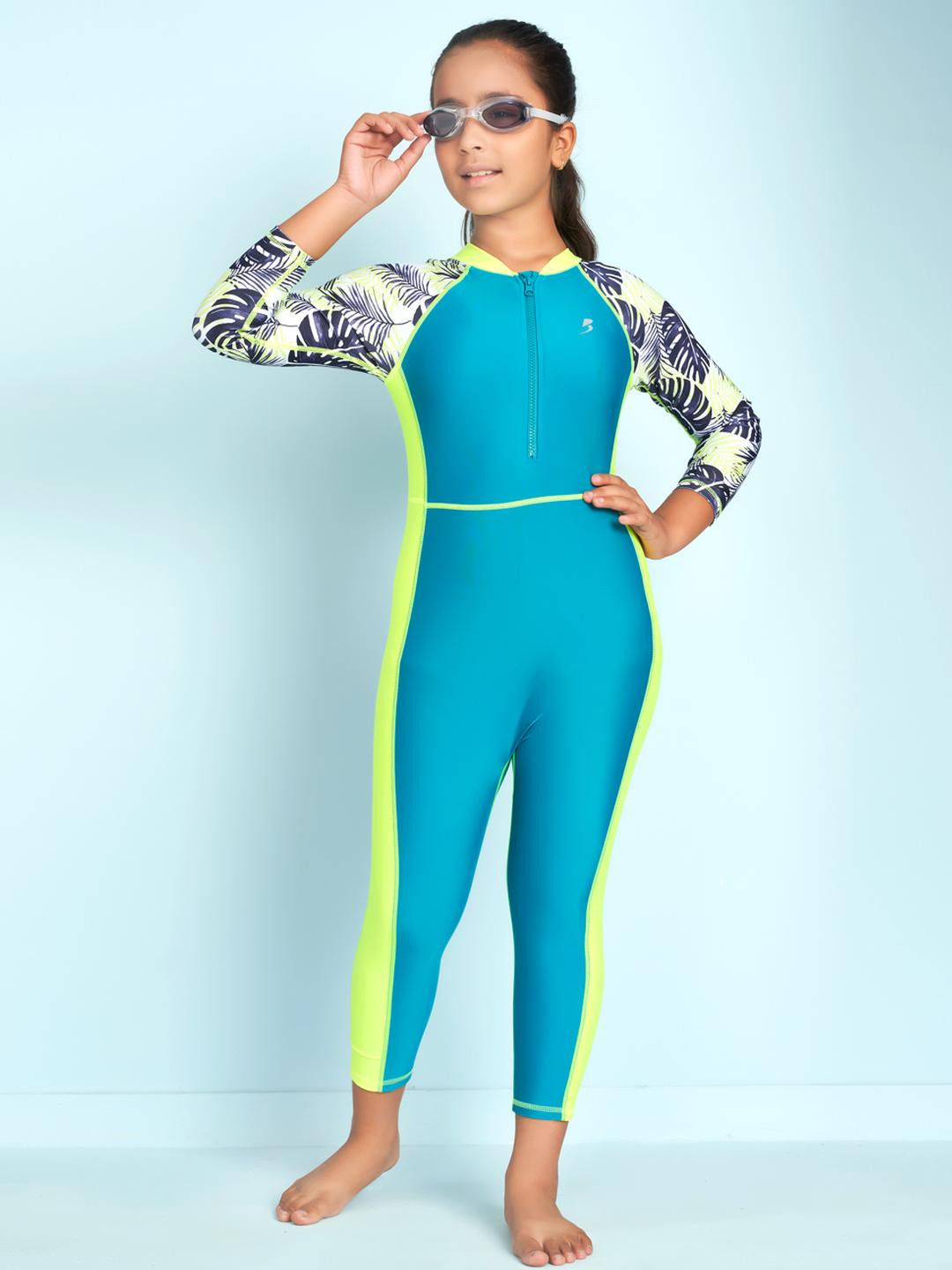 Muhuratam Girls Sea Green Nylon Swimwear