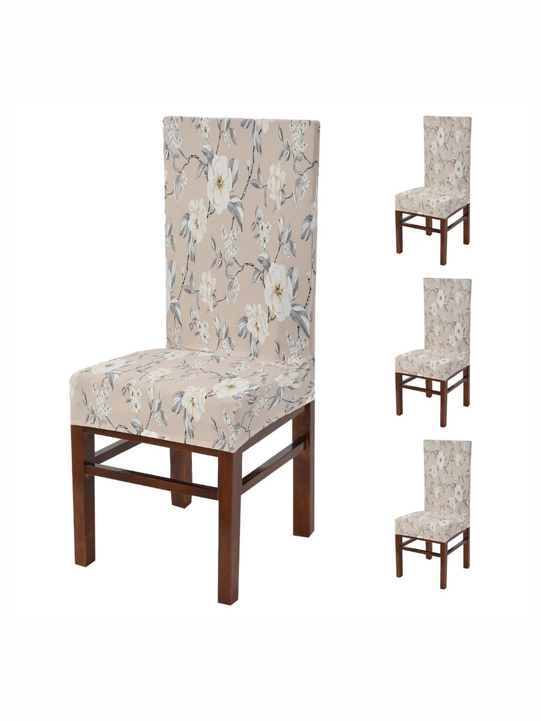 Yellow Weaves Beige & Grey 4 Pieces Printed Stretchable Chair Covers
