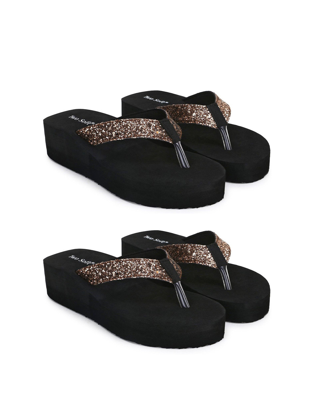 TWO SOFT Women Set Of 2 Embellished Extra Comfort Lightweight Thong Flip-Flops