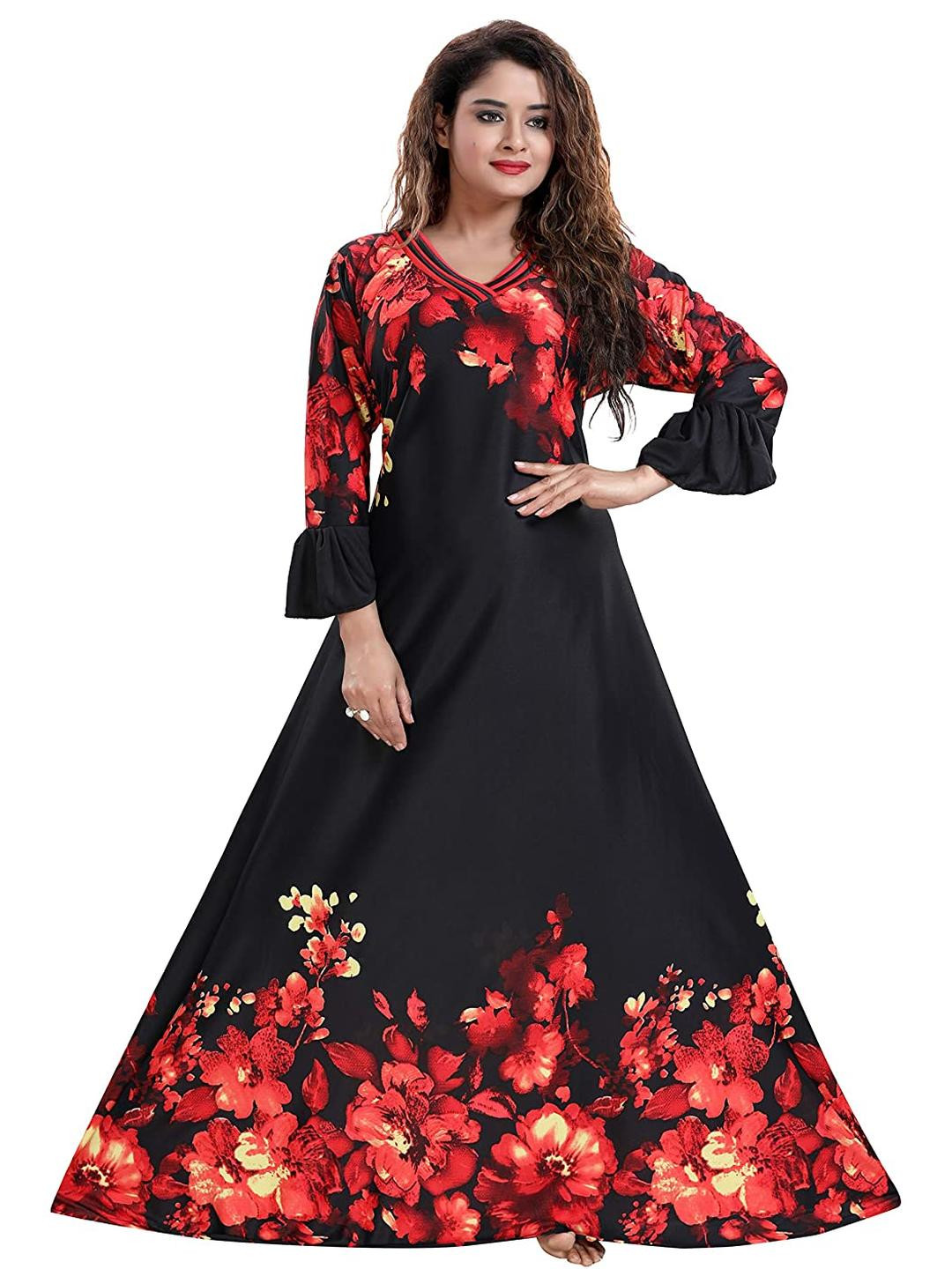 PURSA Women Red Satin Nightdress
