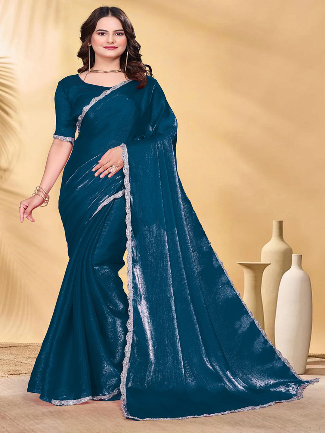 PATBRO Embellished Border Jimmy Choo Saree With Blouse Piece