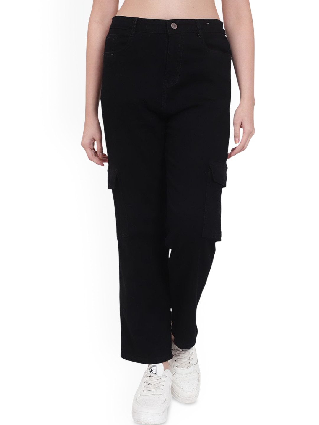 God's Club Women Straight Fit High-Rise Cargo Styles Jeans
