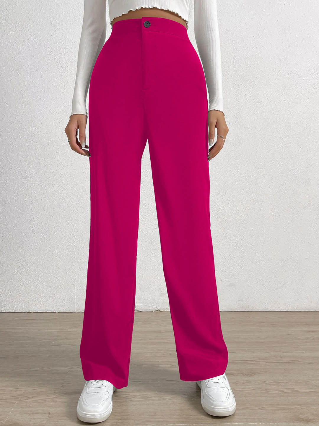 BAESD Women Relaxed Straight Leg Relaxed Fit High-Rise Trousers