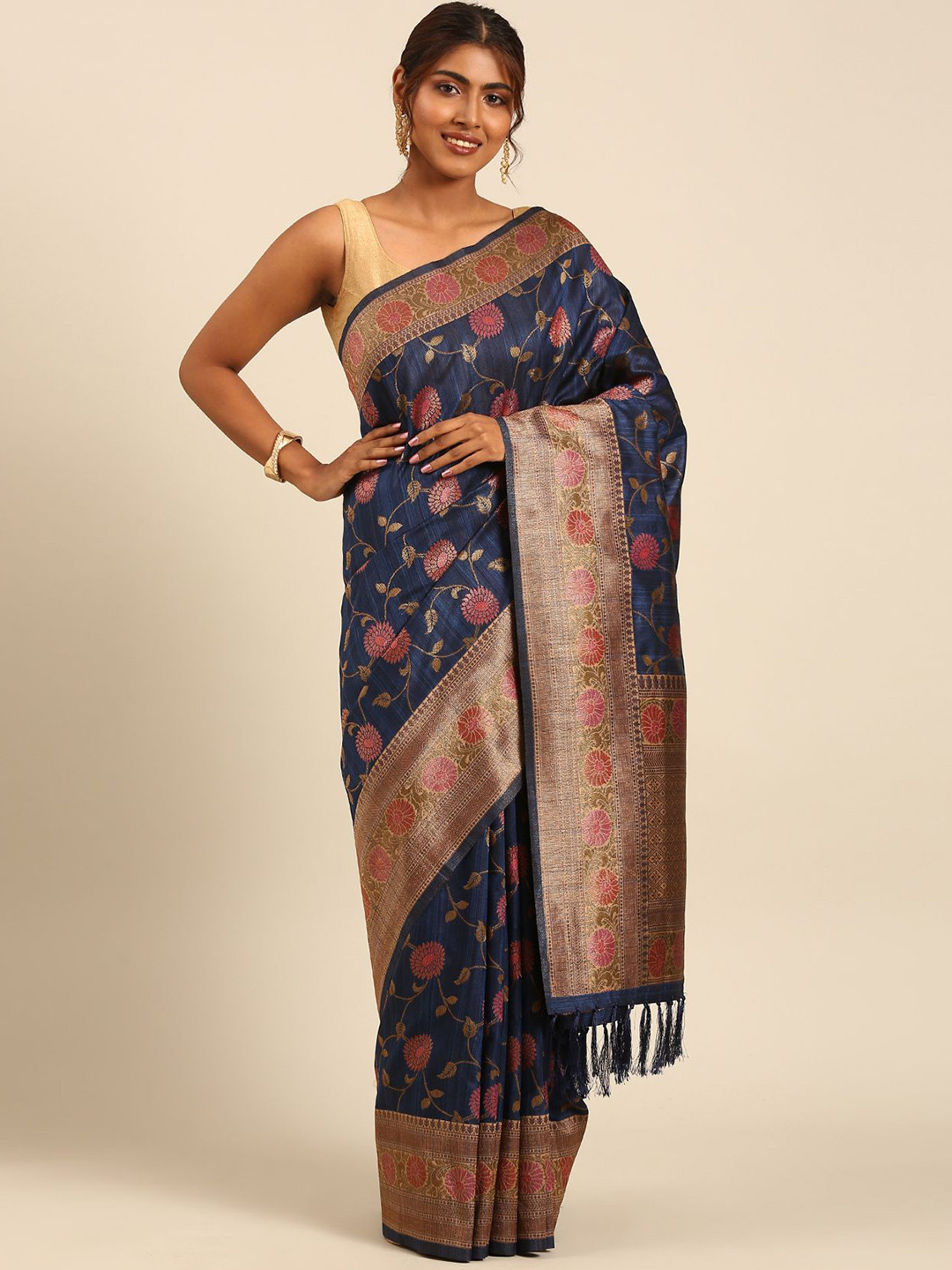 Taashi Jacquard Floral Jaal Pattern Linen Saree