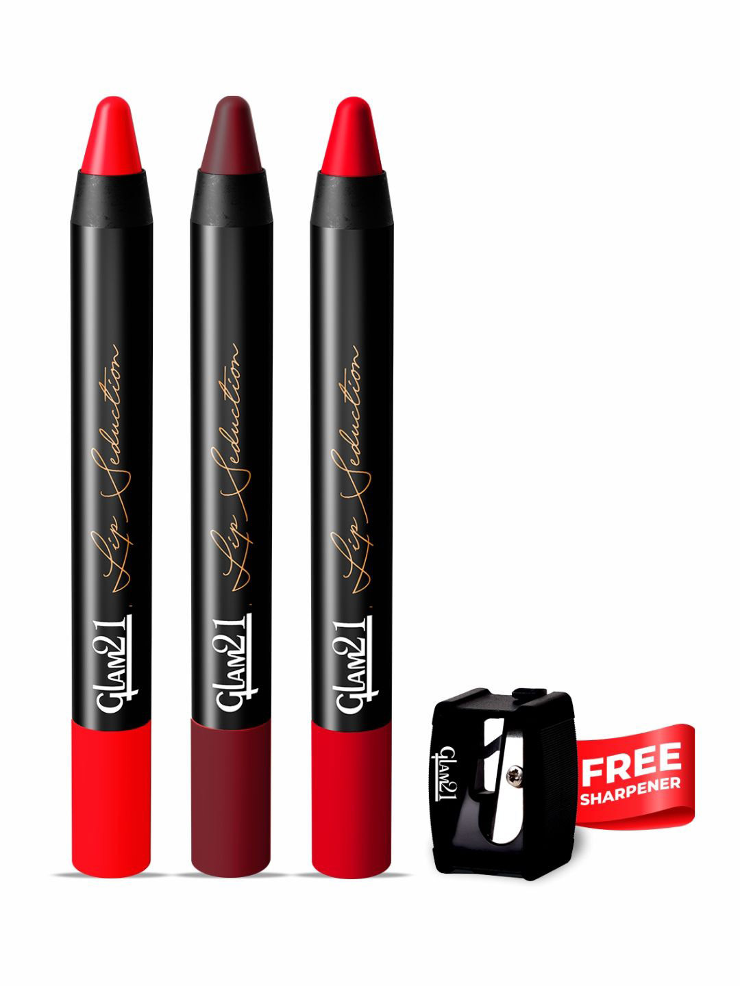 GLAM21 Set Of 3 Lip Seduction Lip Crayon - Sunny Red 16-Magenta Love 20 -Deep Maroon 5