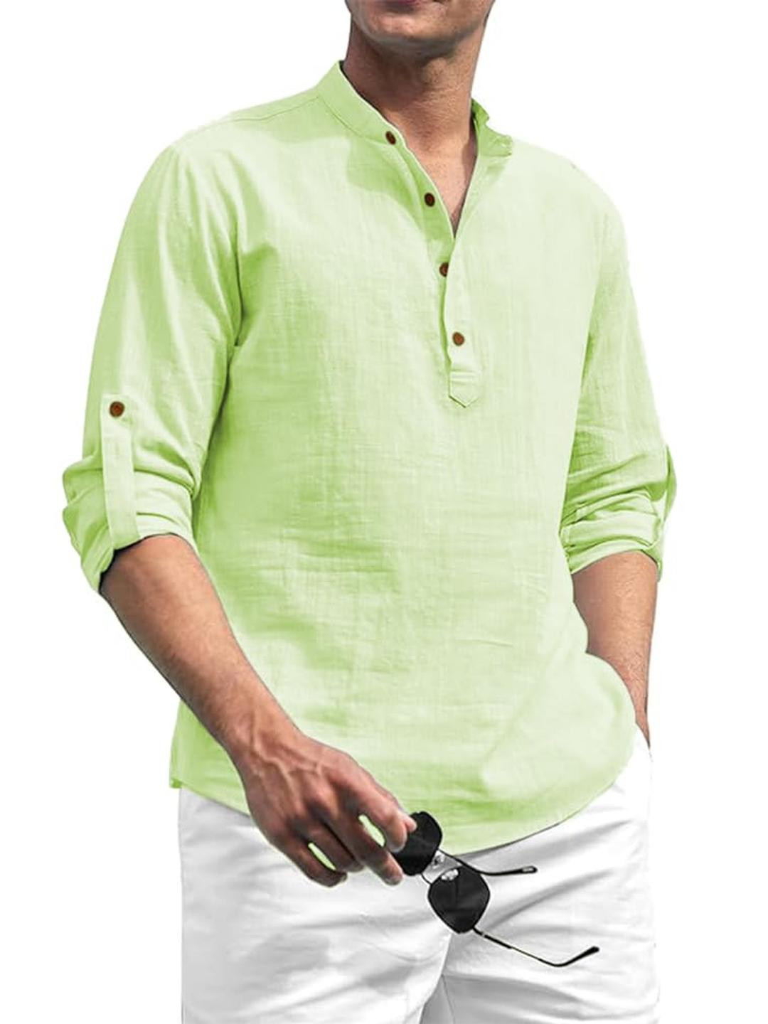 Edin Men Sea Green Cotton Kurtas