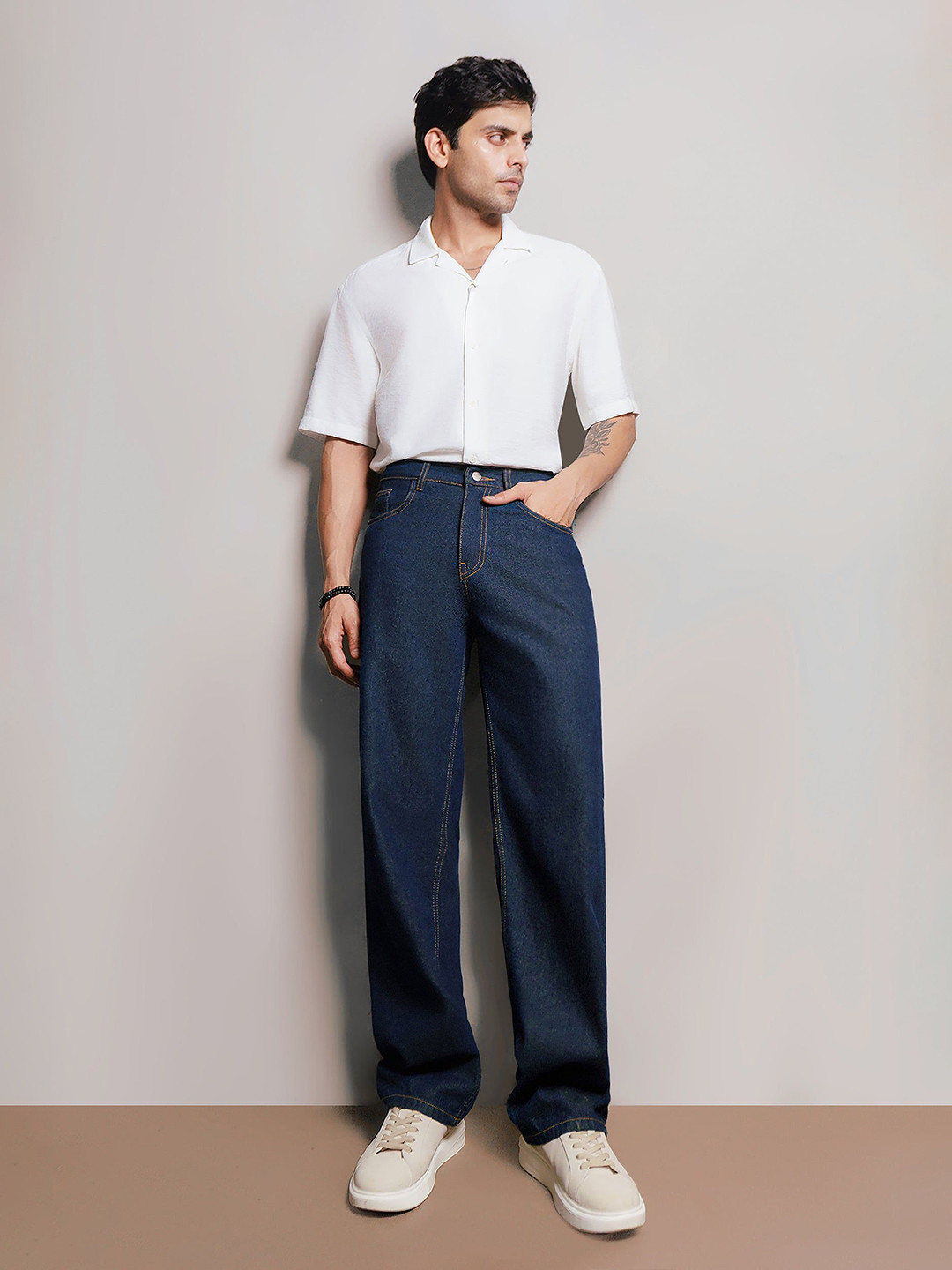 FREAKINS Men Indigo Baggy Fit Mid-Rise Cotton Jeans