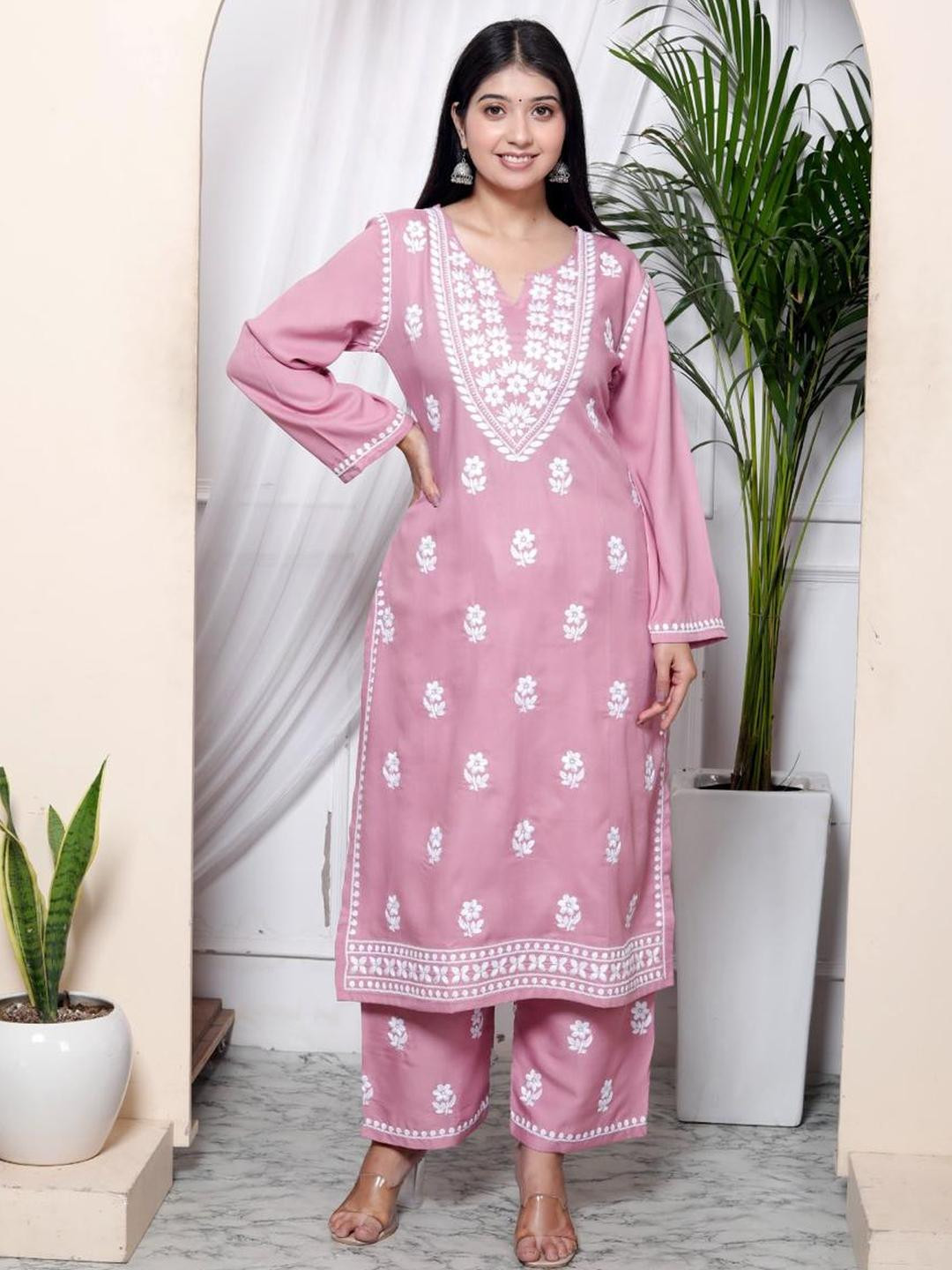 ROOTSOUL Embroidered Viscose Rayon Kurta Sets