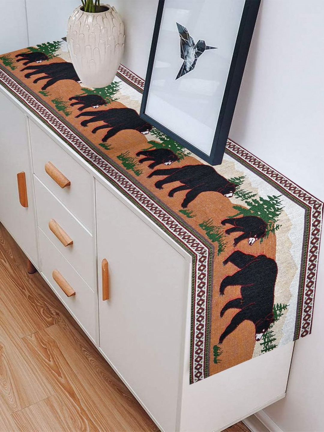 PRAKARTIK Brown & Black Printed Pure Cotton Durable TableRunner