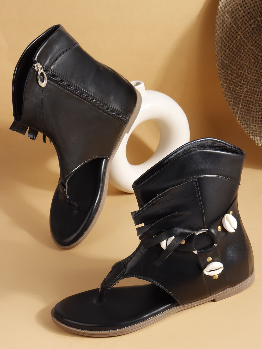 Try Me Women High-Top Embellished Gladiators Flats with Zip