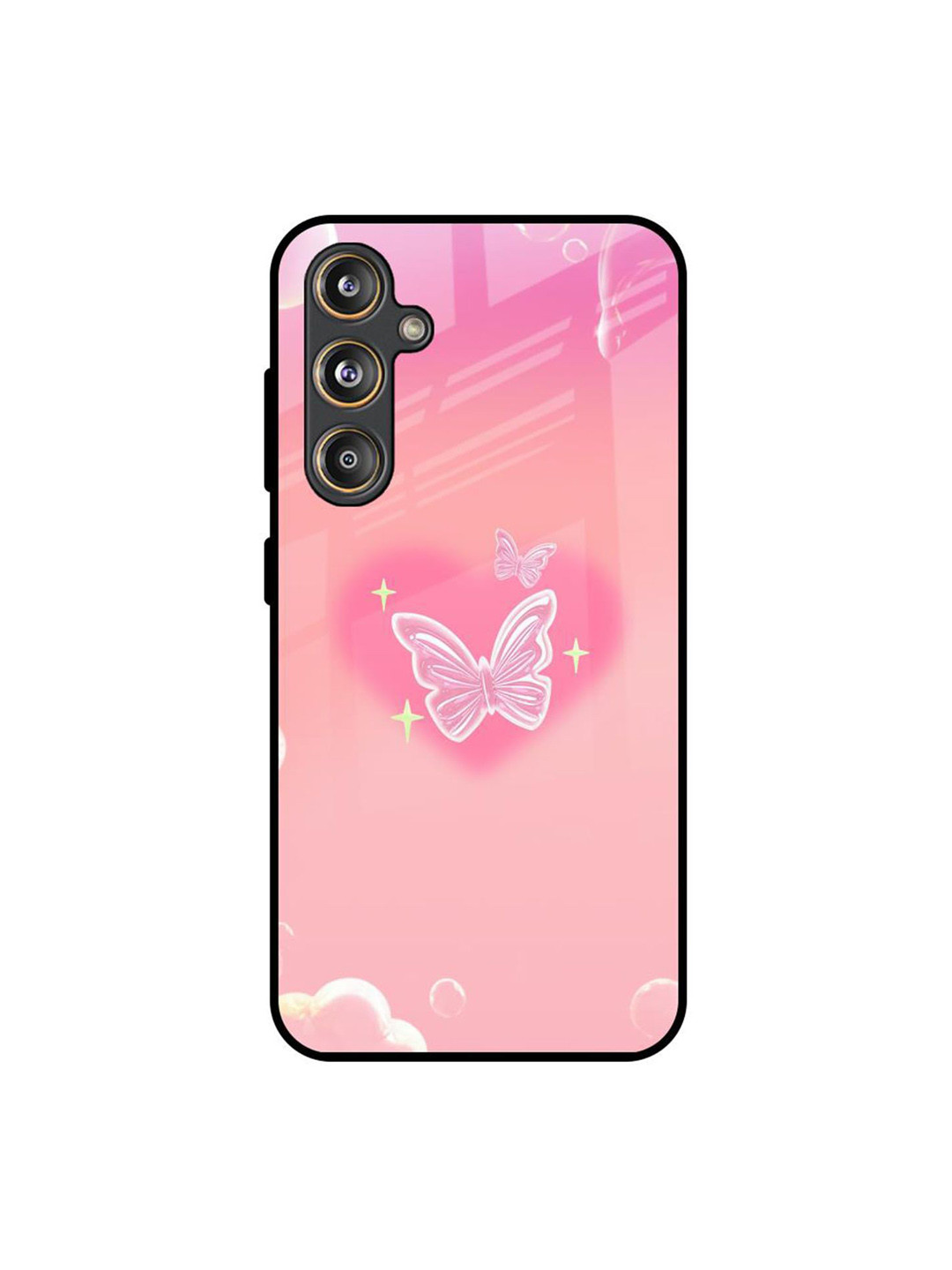 QRIOH Quirky Fluttering Bliss Glass Case for Samsung Galaxy M55s Mobile Accessories