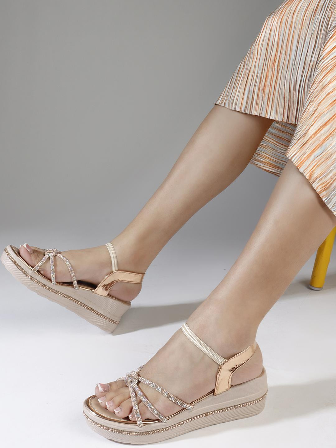 ALBELA Women Gold Synthetic Sandals