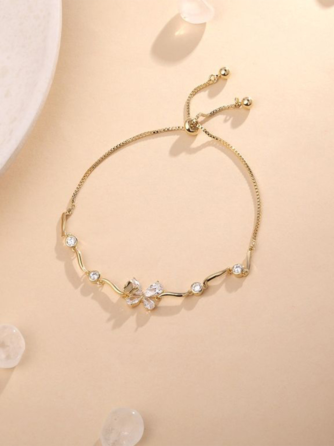 Cierra 18 KT Gold-Plated Cubic Zirconia Studded Charm Bracelet
