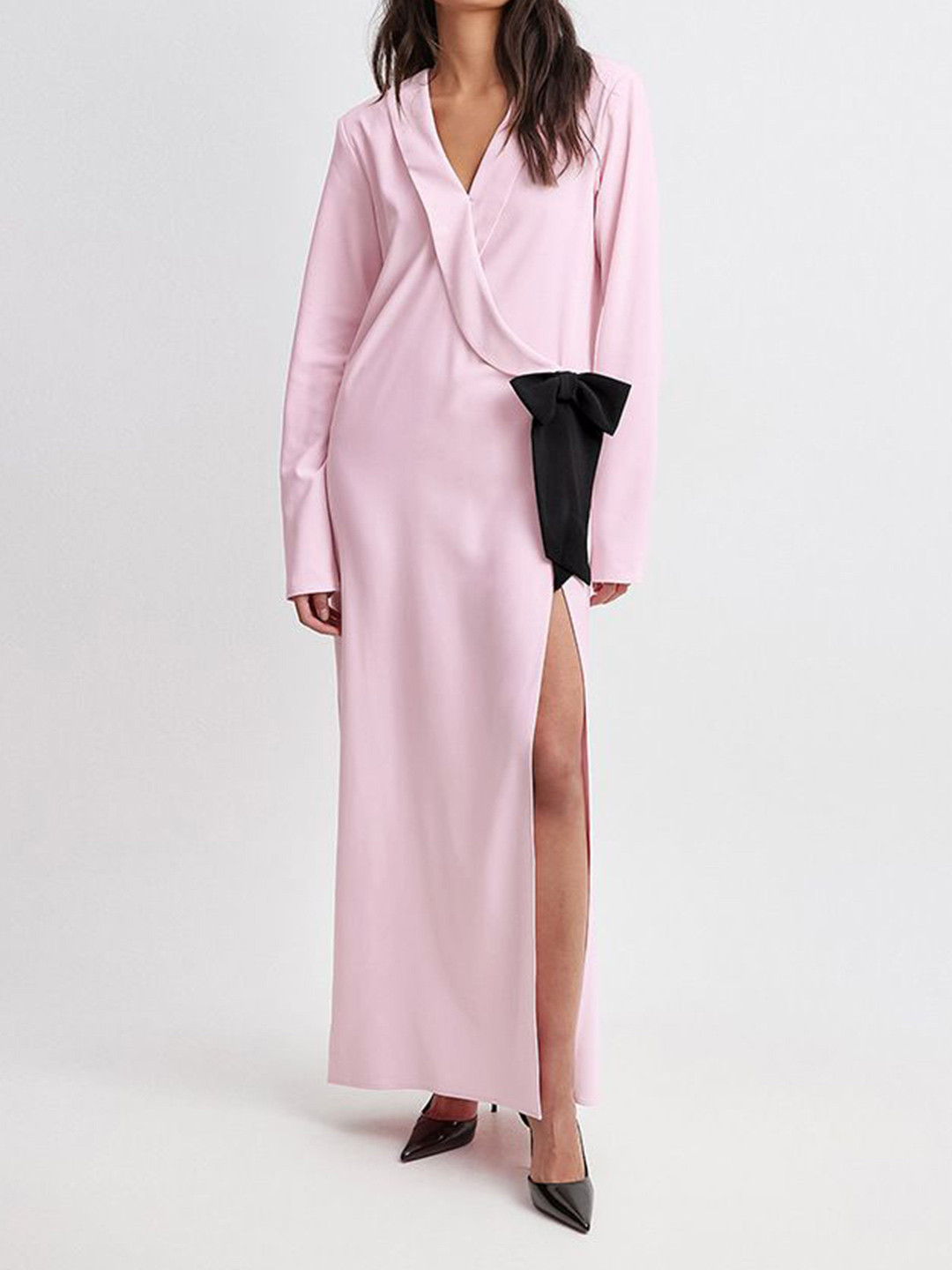 StyleCast Women V-Neck Side Slits Wrap Maxi Dress